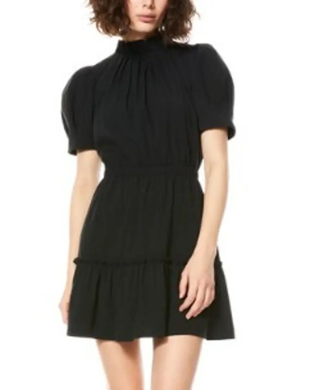 Alice + Olivia Vida Puff Sleeve Tiered Ruffle Dress In Black Sz. 4